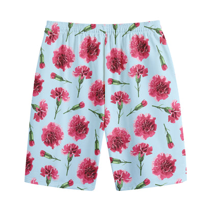 Pink Carnation Pattern Print Cotton Shorts
