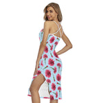 Pink Carnation Pattern Print Cross Back Cami Dress