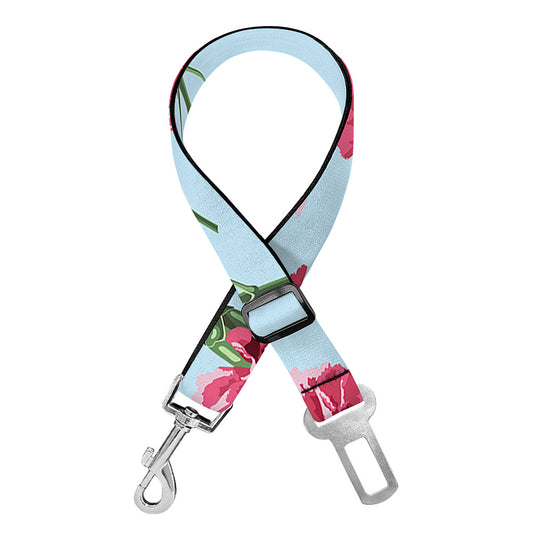 Pink Carnation Pattern Print Dog Seat Belt