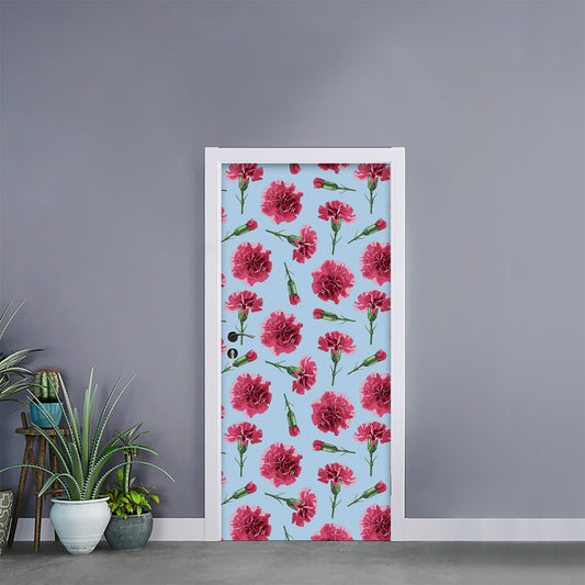 Pink Carnation Pattern Print Door Sticker