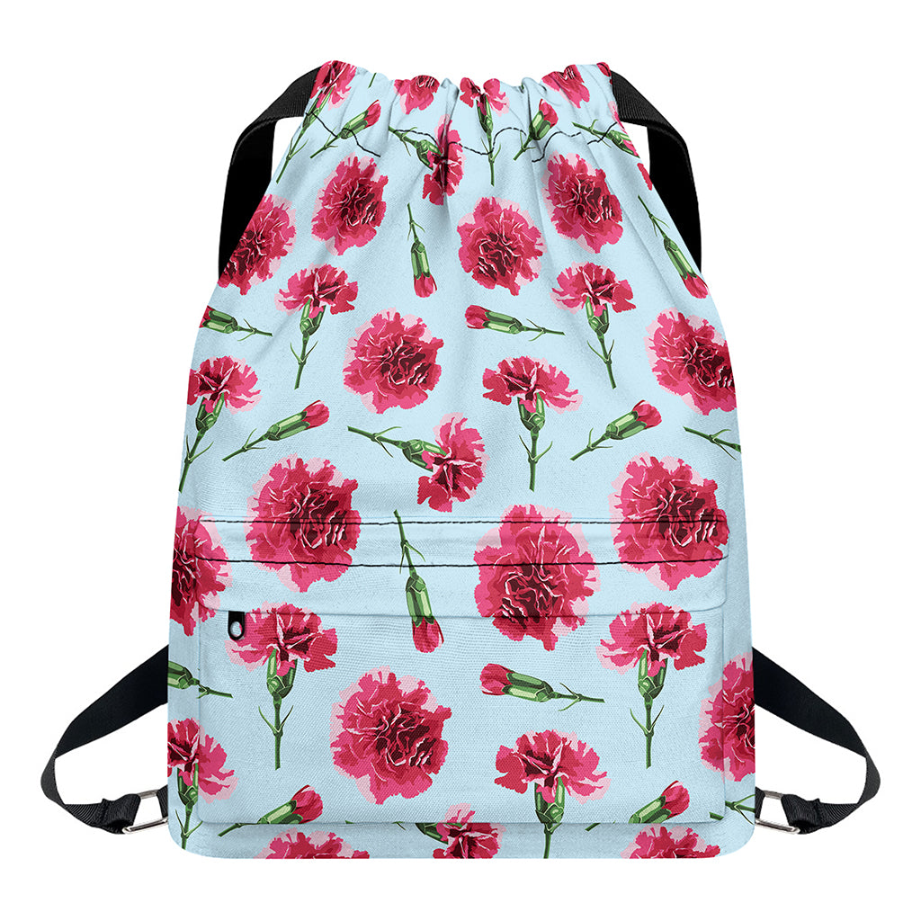 Pink Carnation Pattern Print Drawstring Backpack