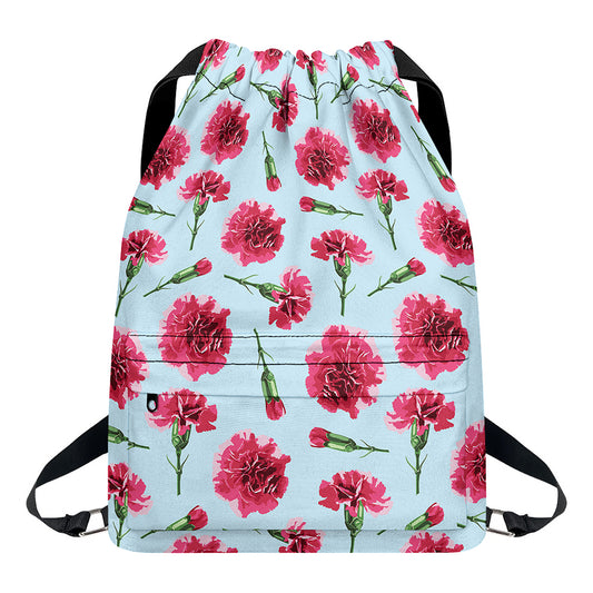 Pink Carnation Pattern Print Drawstring Backpack