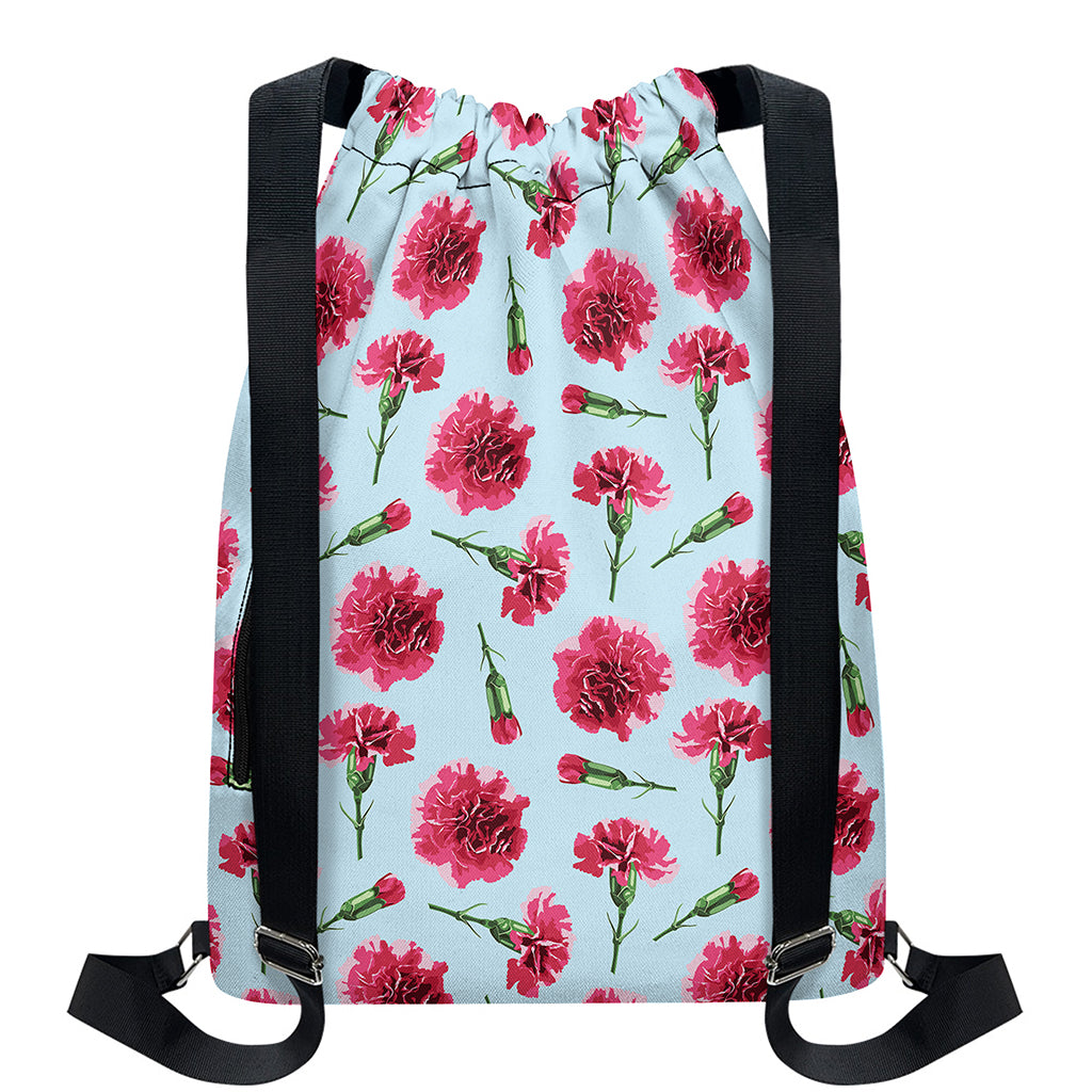 Pink Carnation Pattern Print Drawstring Backpack