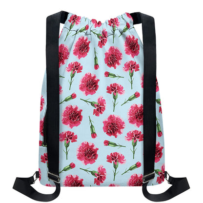 Pink Carnation Pattern Print Drawstring Backpack