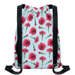Pink Carnation Pattern Print Drawstring Backpack
