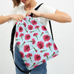 Pink Carnation Pattern Print Drawstring Backpack