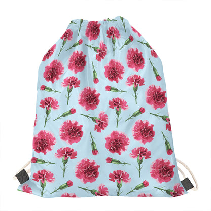Pink Carnation Pattern Print Drawstring Bag
