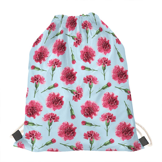 Pink Carnation Pattern Print Drawstring Bag