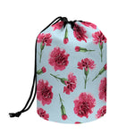 Pink Carnation Pattern Print Drawstring Makeup Bag