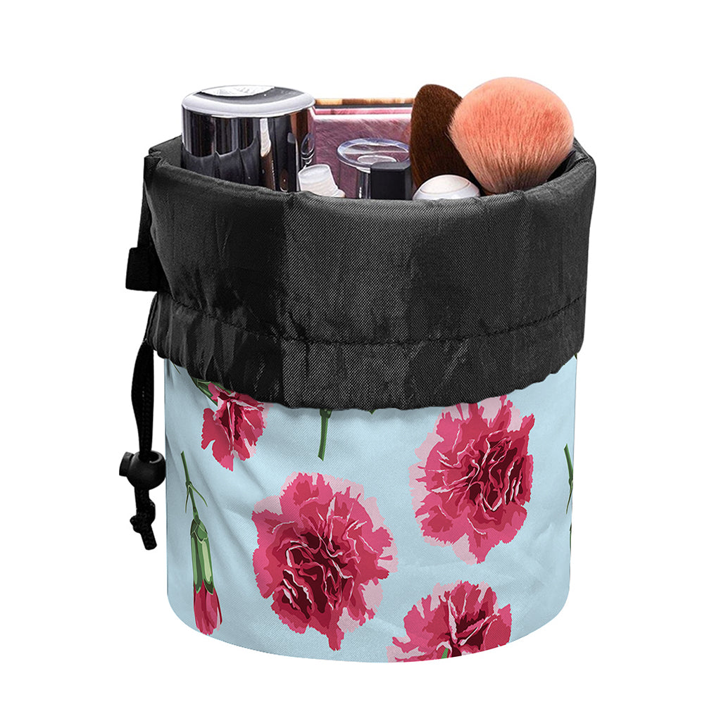 Pink Carnation Pattern Print Drawstring Makeup Bag