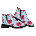 Pink Carnation Pattern Print Flat Ankle Boots