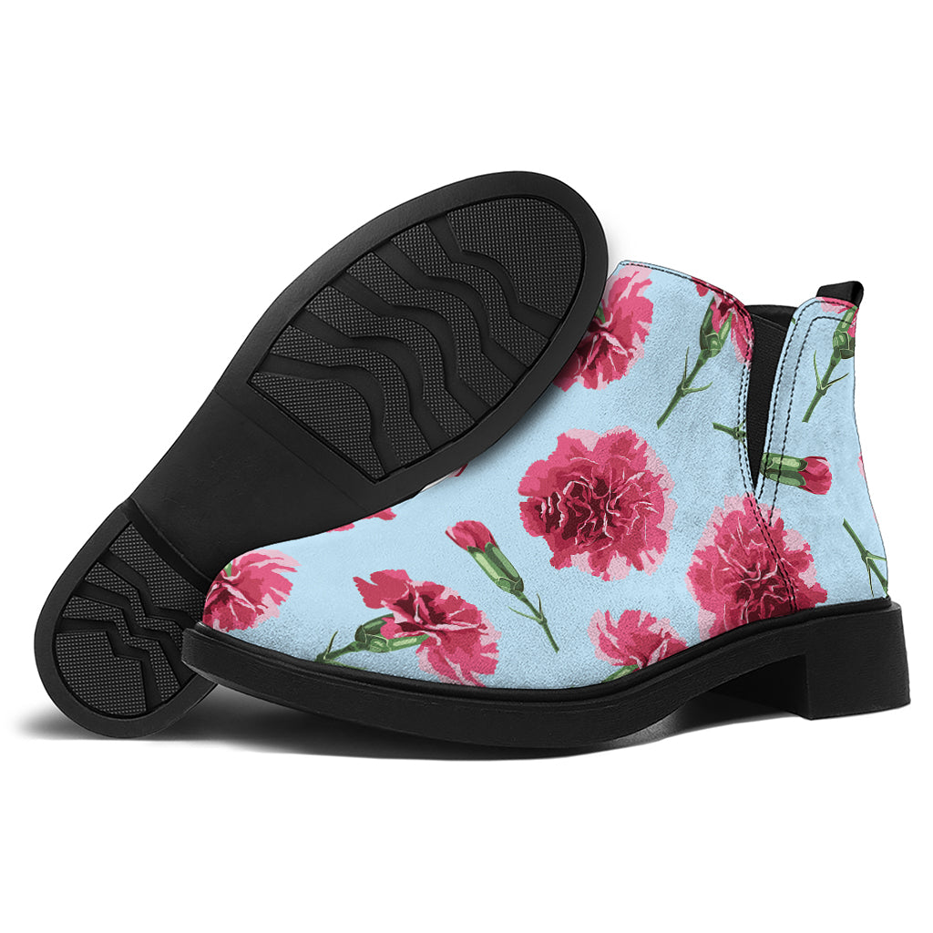 Pink Carnation Pattern Print Flat Ankle Boots