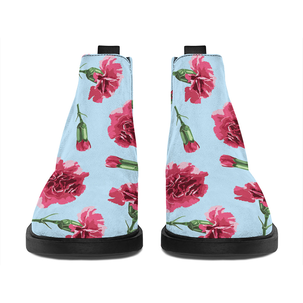 Pink Carnation Pattern Print Flat Ankle Boots