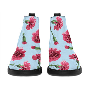 Pink Carnation Pattern Print Flat Ankle Boots