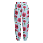Pink Carnation Pattern Print Fleece Lined Knit Pants