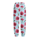 Pink Carnation Pattern Print Fleece Lined Knit Pants