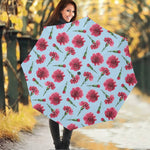 Pink Carnation Pattern Print Foldable Umbrella