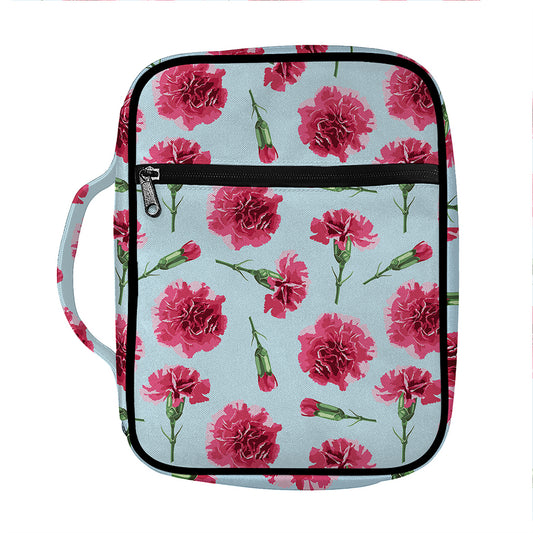 Pink Carnation Pattern Print Front Pocket Bible Bag