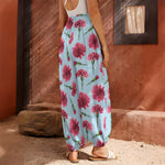 Pink Carnation Pattern Print Harem Pants