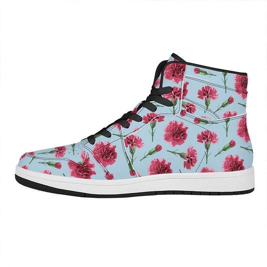Pink Carnation Pattern Print High Top Leather Sneakers