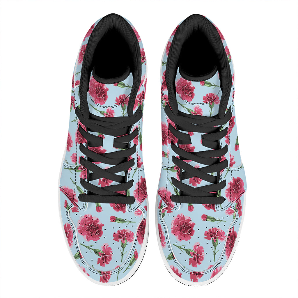 Pink Carnation Pattern Print High Top Leather Sneakers