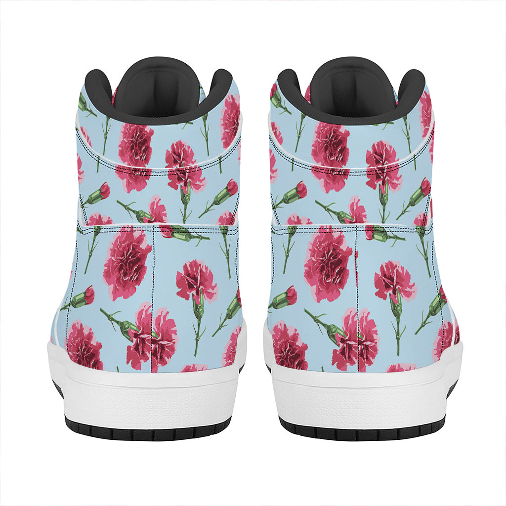 Pink Carnation Pattern Print High Top Leather Sneakers