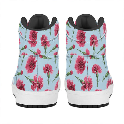 Pink Carnation Pattern Print High Top Leather Sneakers