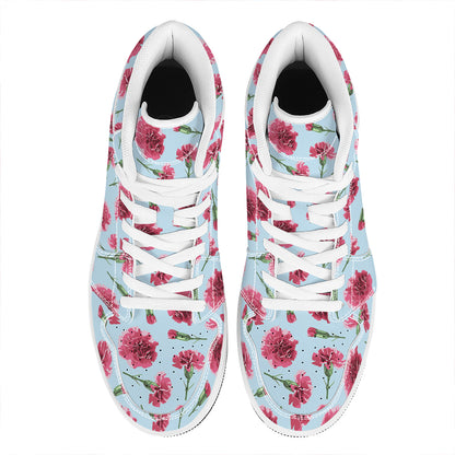 Pink Carnation Pattern Print High Top Leather Sneakers