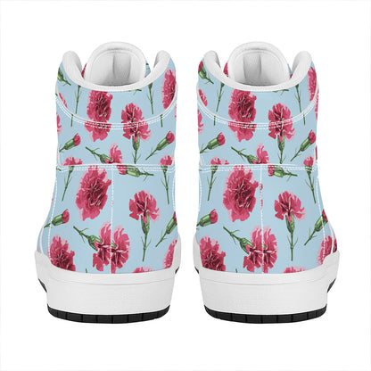 Pink Carnation Pattern Print High Top Leather Sneakers