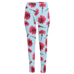 Pink Carnation Pattern Print High-Waisted Pocket Leggings