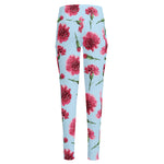 Pink Carnation Pattern Print High-Waisted Pocket Leggings