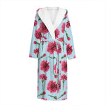 Pink Carnation Pattern Print Hooded Bathrobe