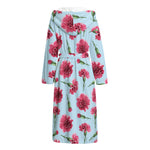 Pink Carnation Pattern Print Hooded Bathrobe