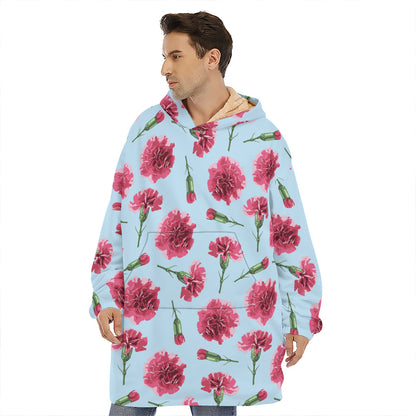 Pink Carnation Pattern Print Hoodie Blanket