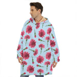 Pink Carnation Pattern Print Hoodie Blanket
