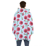 Pink Carnation Pattern Print Hoodie Blanket