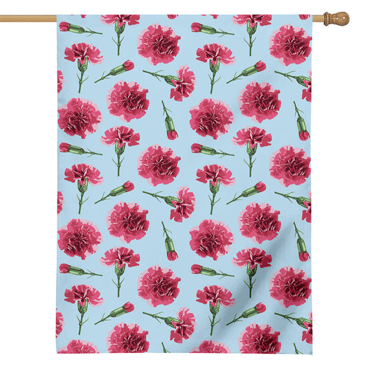 Pink Carnation Pattern Print House Flag