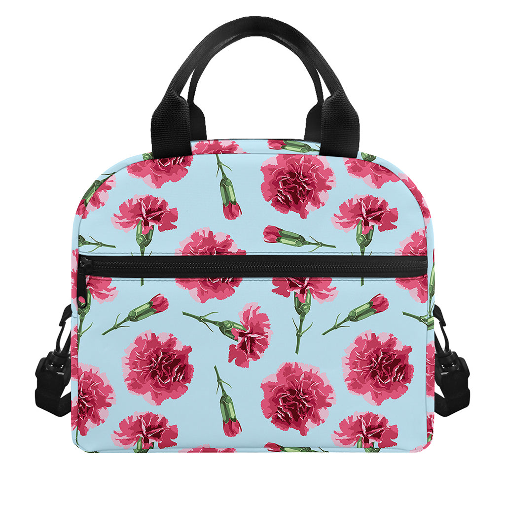 Pink Carnation Pattern Print Insulated Lunch Bag