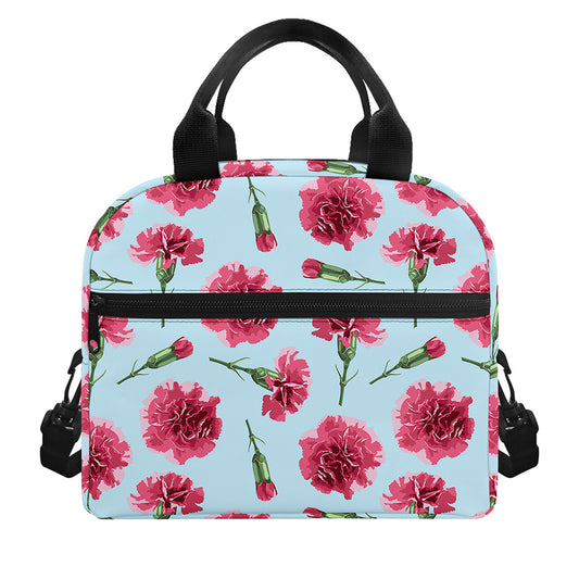 Pink Carnation Pattern Print Insulated Lunch Bag