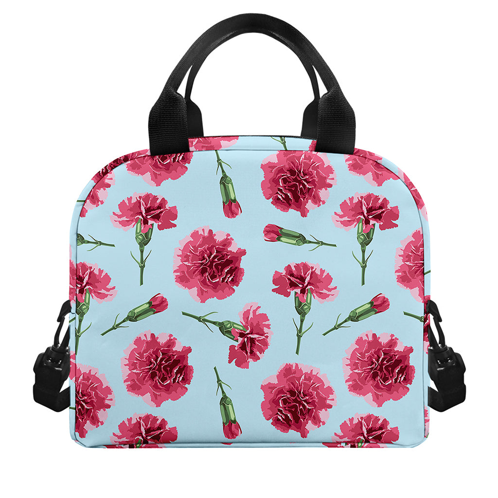 Pink Carnation Pattern Print Insulated Lunch Bag