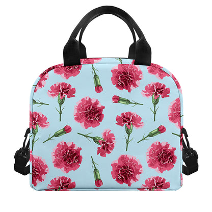 Pink Carnation Pattern Print Insulated Lunch Bag