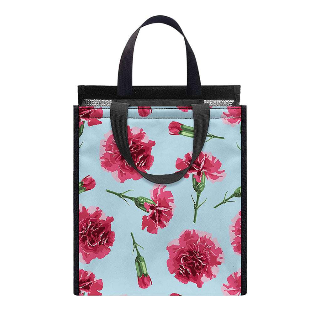 Pink Carnation Pattern Print Insulated Lunch Tote