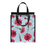 Pink Carnation Pattern Print Insulated Lunch Tote