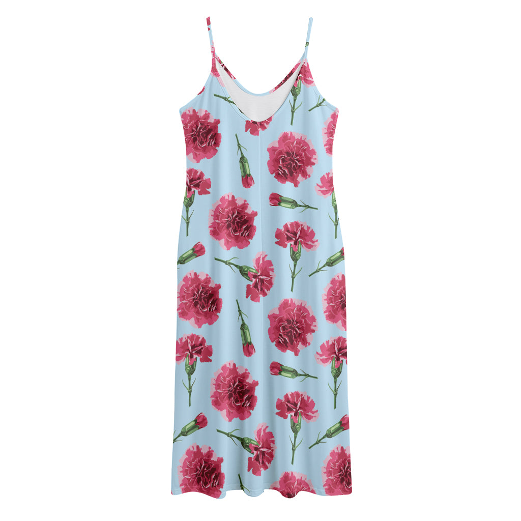 Pink Carnation Pattern Print Jersey Midi Cami Dress