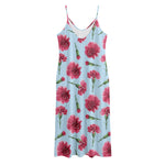 Pink Carnation Pattern Print Jersey Midi Cami Dress