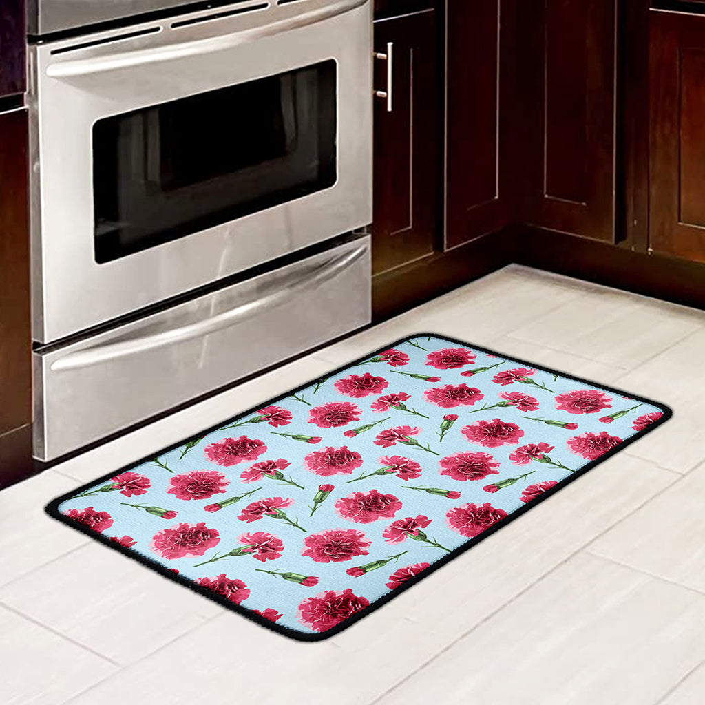 Pink Carnation Pattern Print Kitchen Mat