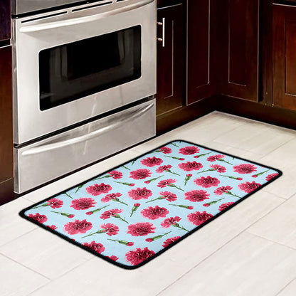 Pink Carnation Pattern Print Kitchen Mat