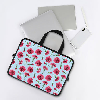 Pink Carnation Pattern Print Laptop Sleeve With Handle