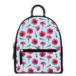 Pink Carnation Pattern Print Leather Backpack