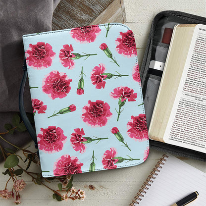 Pink Carnation Pattern Print Leather Bible Cover